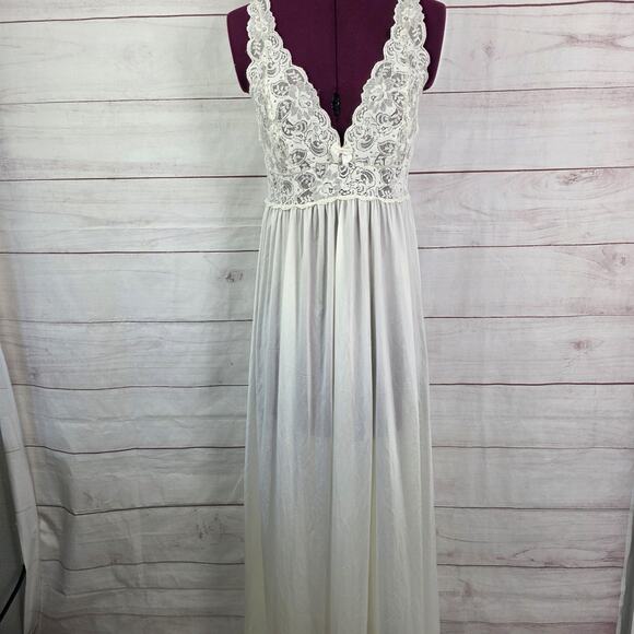 Shadowline Nightgown Womens Medium Ivory Lace Bodice Long Maxi Sleepwear V-Neck - Picture 3 of 16